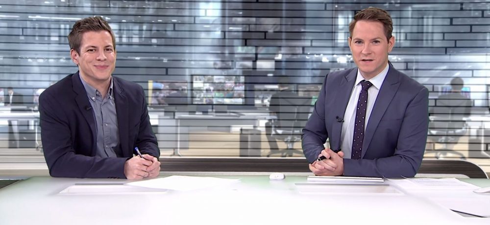 Daniel Schüler gemeinsam mit Marcel Wagner im n-tv-Nachrichtenstudio Daniel Schüler gemeinsam mit Marcel Wagner im n-tv-Nachrichtenstudio